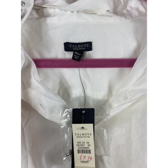 NWT Talbot's White Cotton Rhinestone Collared Long Sleeved Button Down Shirt 18 - Picture 3 of 6